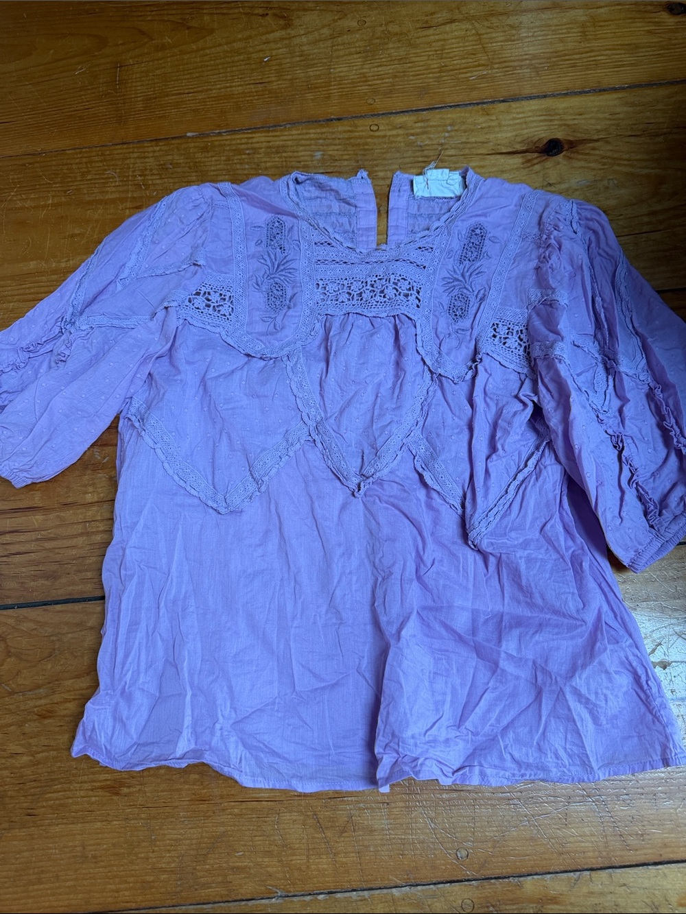 Anthropologie Lilac Romantic Top with lace, crochet and embroidered details
